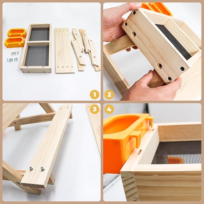Chicken Coop Accessories, Chicken Picnic Table Feeder, Wooden Picnic Table with Water Bowls, No Waste Feeder for Hens, Ducks, Turkeys, Geese, and Other Poultry