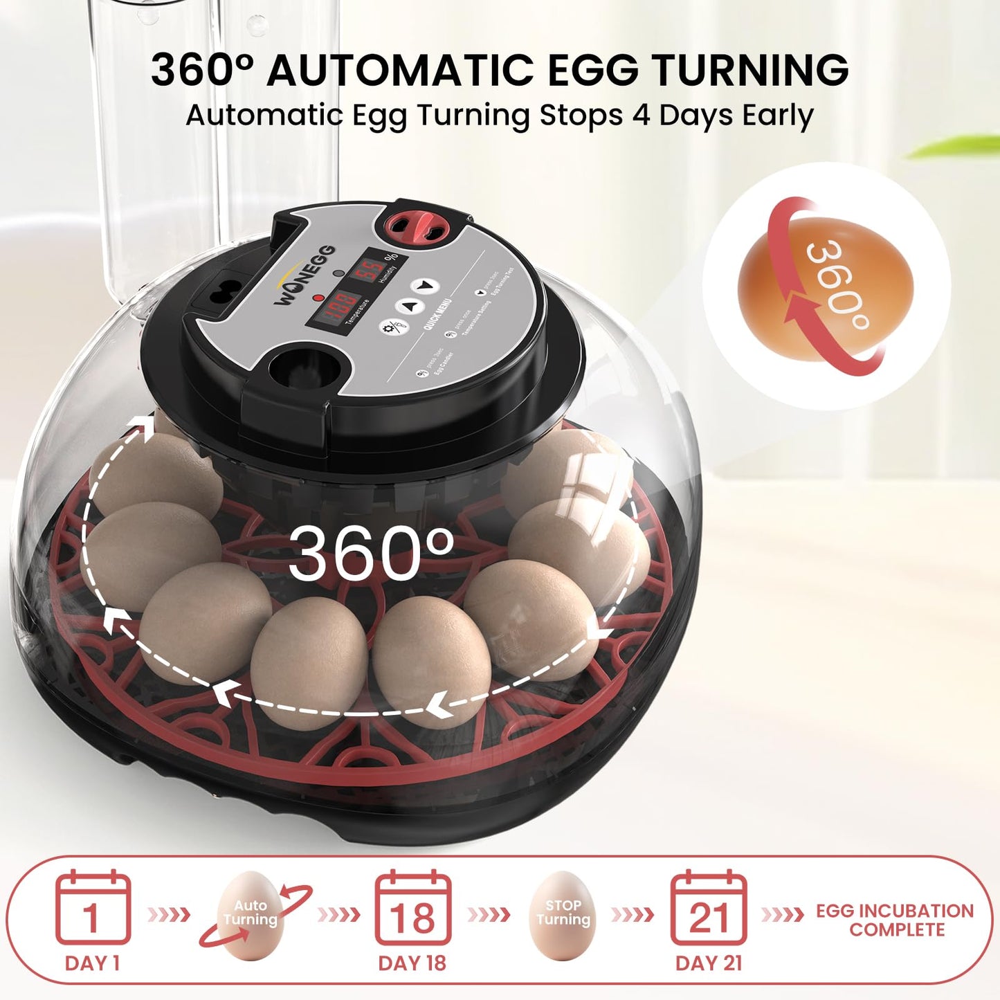 IKILEOGY 12 Egg Incubator for Hatching Chicken/Quail/Duck Eggs, Auto Turning, Digital Humidity/Temp Control, LED Candler, Auto Water Refill, 360° View (Smart Sensor)