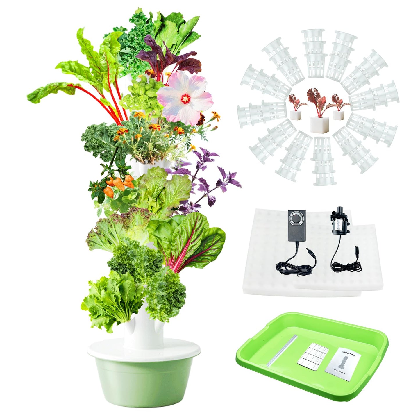 Lifello Tall Hydroponics Growing System Tower, 9 Layers 36 Plant Spots Hydroponics Growing System Kit Tower, Vertical Hydroponic Tower for Indoor & Outdoor, Space-Saving