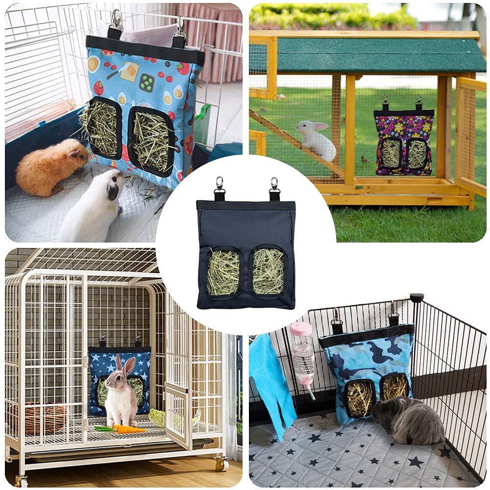 Guinea Pig Hay Feeder, Hanging Rabbit Hay Feeder Bag for Guinea Pigs Bunnies Chinchillas. Pure Black