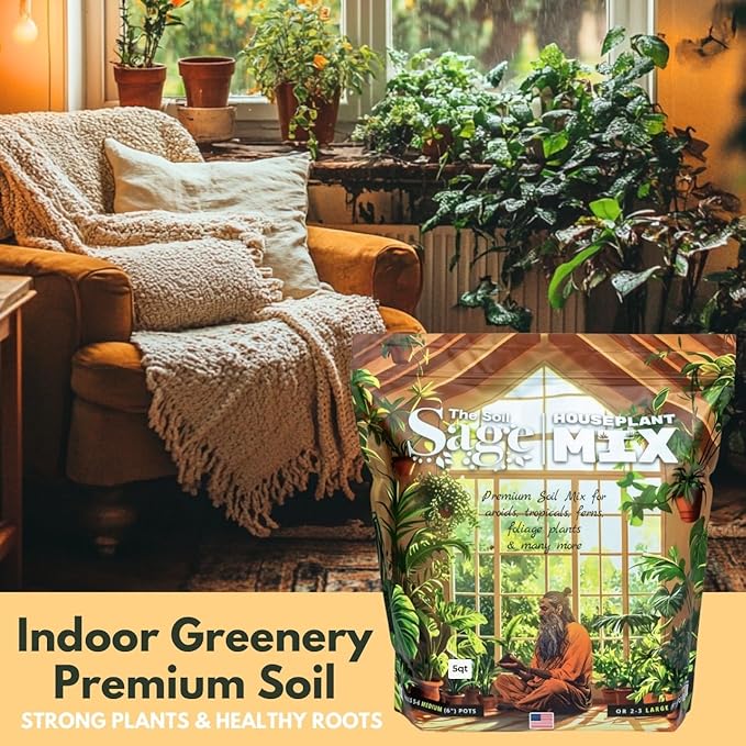 Soil Sage 5 qt Premium Houseplant Soil - U.S.A. Made Well-Draining Nutrient-Rich Potting Mix for Indoor Plants - Coconut Coir, Composted Bark, Pumice & Mycorrhizae for Strong Roots & Growth