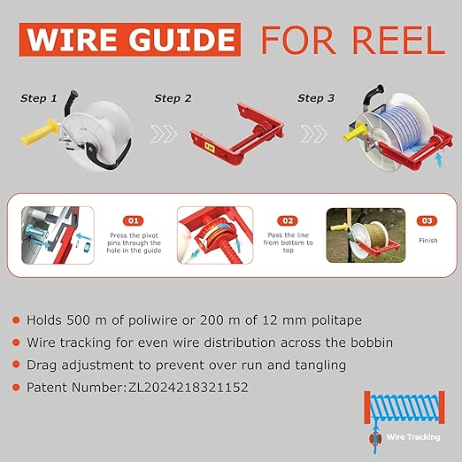 3:1 Geared Electric Fencing Reel, Electric Fence Wire Reel, with Auxiliary Winding Handle, Suitable for Building Farm Fences