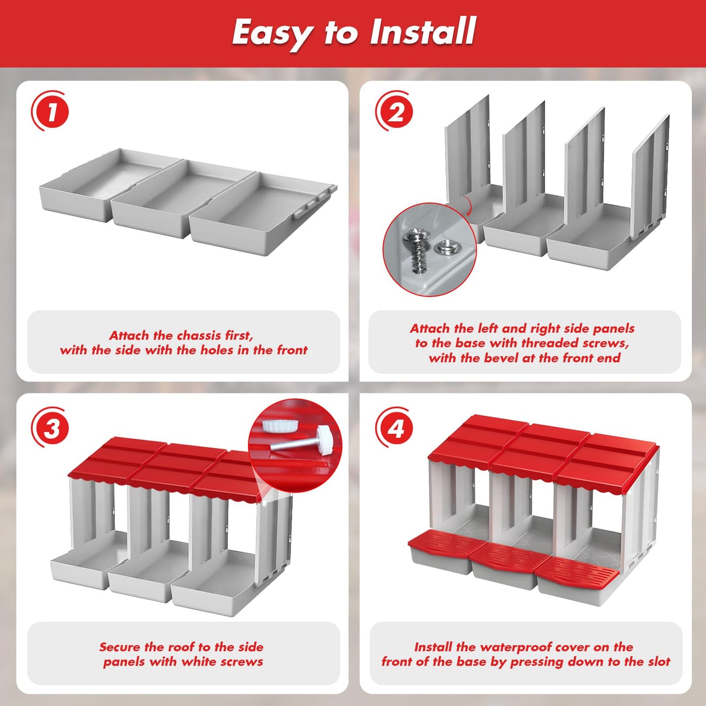 Chicken Nesting Boxes,3 Hole Nesting Box for Chicken Coop, Rolling Egg Collection and Protection Nesting Boxes