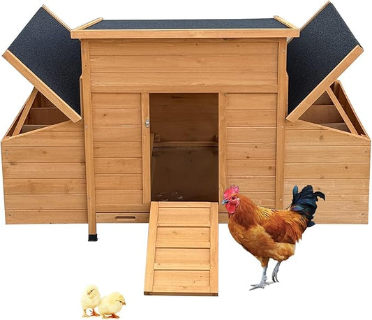 55.2" Wooden Chicken Coop for 4-6 Chickens,Hen House Poultry Pet Hutch Cage with 6 Large Nest Boxes,Ramps ans a Removable Tray,Waterproof Asphalt Roof,Moisture Protection,Natural