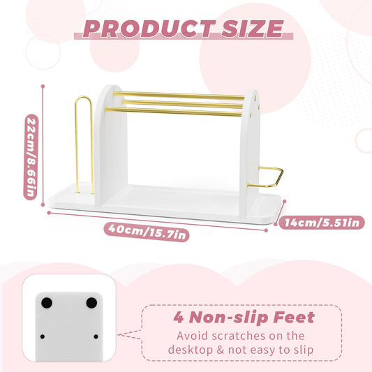 BEGULF 3 In 1 Headband Holder Organizer for Women, Versatile Headband Storage, Metal Headband Stand with Wood Base and Scrunchie Holder, Headband Display for Hair Accessories, Jewelry (White)