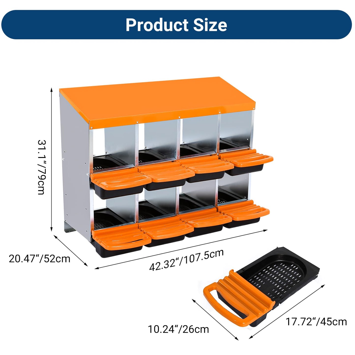 Chicken Nesting Box, 8 Compartments Nesting Boxes for Chickens, Chicken Laying Boxes, Roll Away Nesting Box for Chickens Laying Egg with Lid Cover to Protect Eggs, Orange