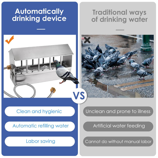 Automatic Chicken Waterer Stainless Steel Large Metal Chicken Waterer System Poultry Waterer Dispenser with Float Valve Kit Hose Accessories for Pigeon, Duck, Goose