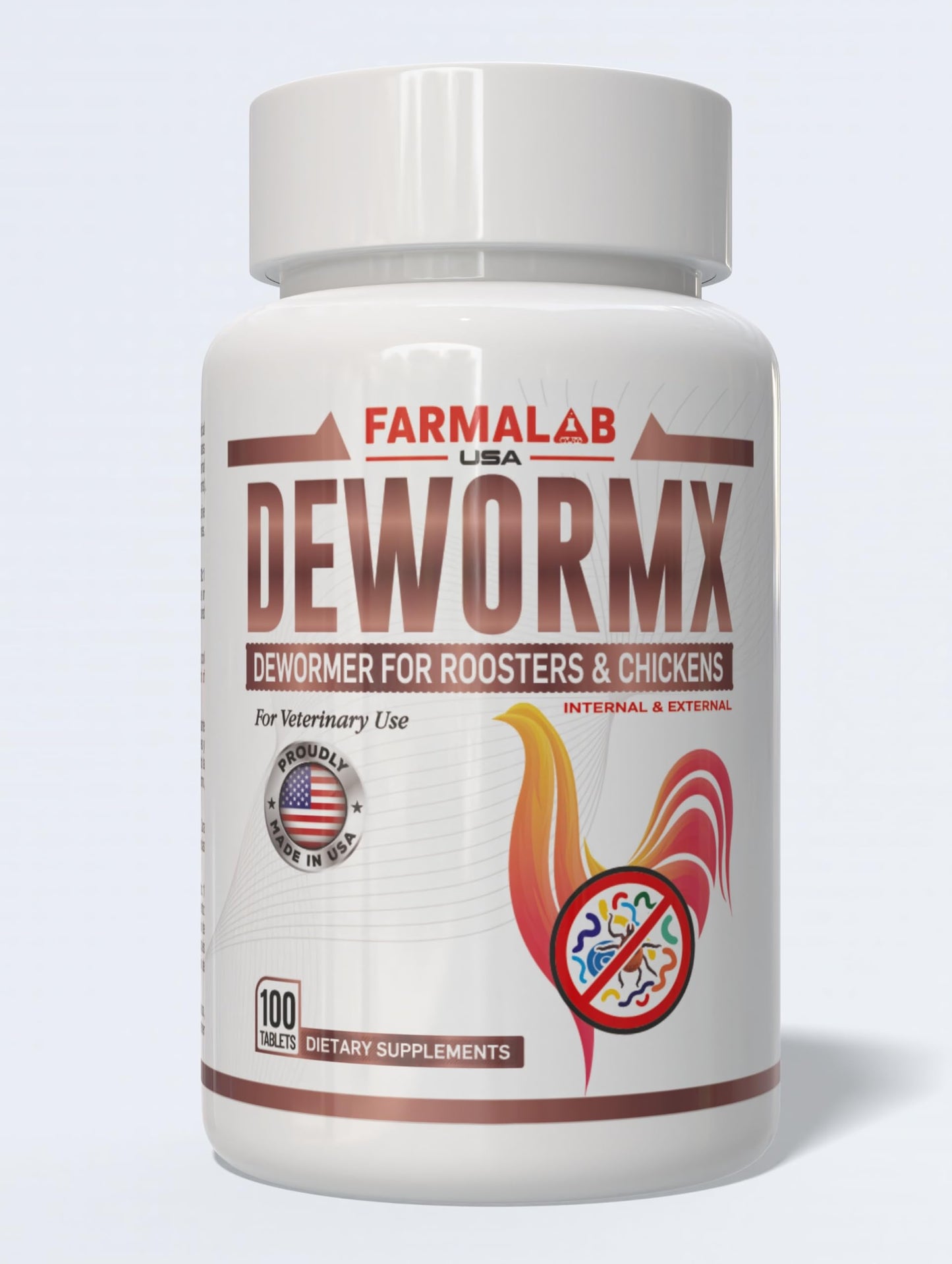 Farmalab Natural Dewormer Internal & External 100 Tabs Poultry NO Egg Withdrawal Needed - Vitamin for Poultry Rooster Hen Chicken Baby Chick