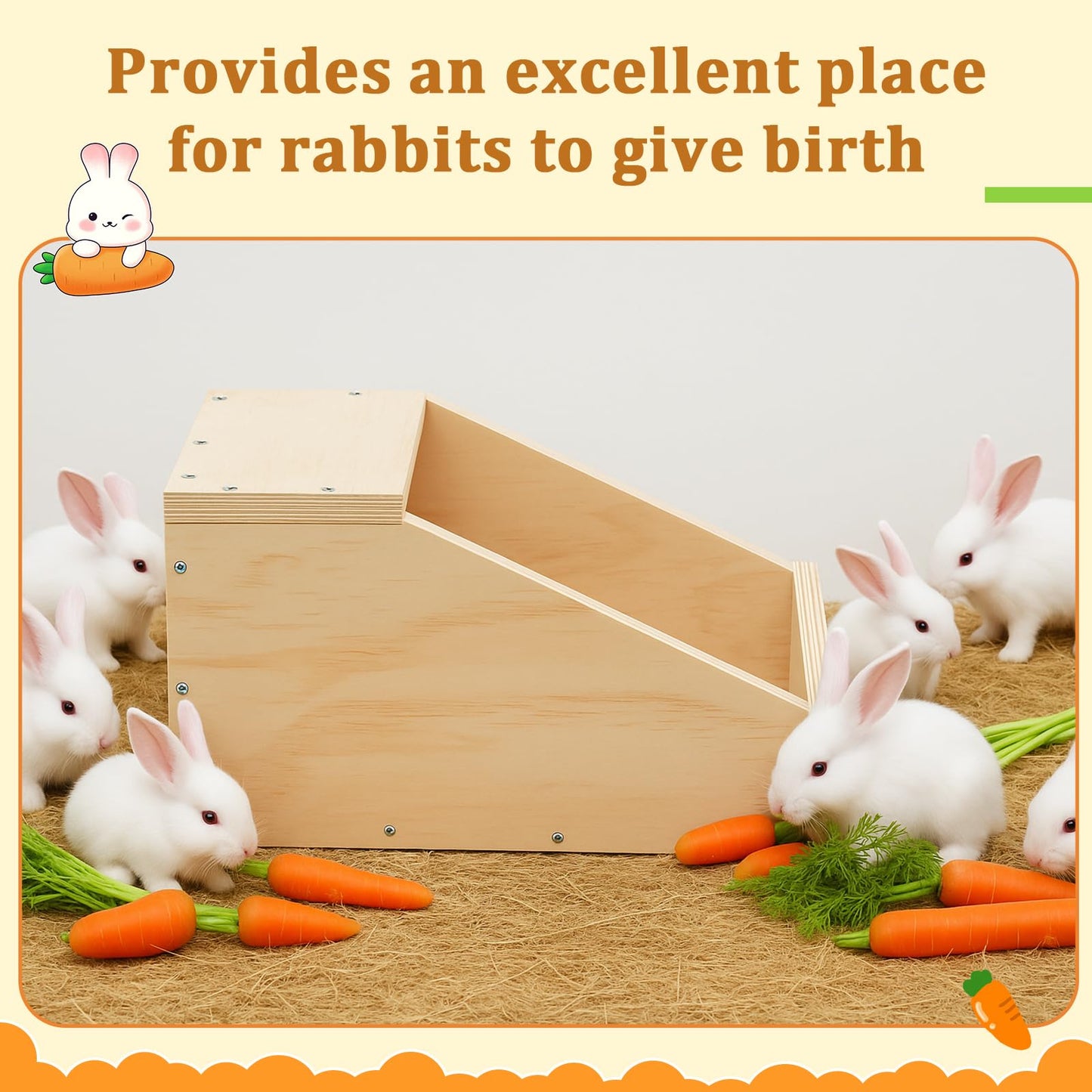 Maxcheck 2 Pack Wood Rabbit Nesting Box, 16x16x11 Inch Wooden Hutch Hideout for Breeding, Natural Burrow Den Alternative for Rabbits & Small Animals