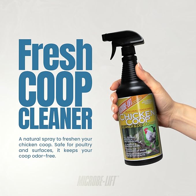 Microbe-Lift Chicken Coop Cleaner & Deodorizer – 32 oz Spray – Natural Formula for Chicken Waste & Bedding – Safe for Poultry & Surfaces – Fresh Maintenance for Backyard Coops
