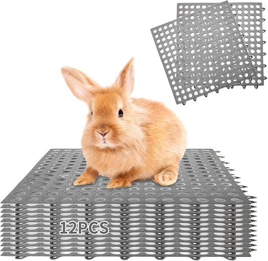 BNOSDM Rabbit Feet Pad 12 Pcs Rabbit Cage Mat Floor Plastic Bunny Resting Mat with Hole for Guinea Pig Chinchilla Ferret Small Animal (Gray)