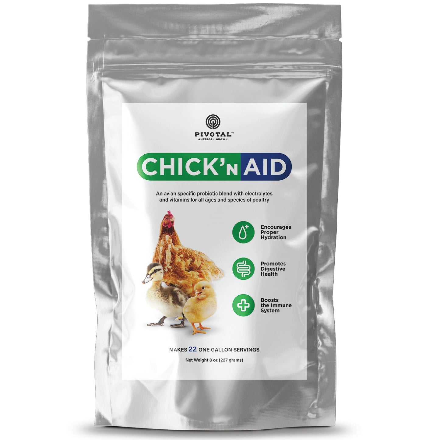 Chick’n Aid Chicken Supplement for All Ages (8 oz, Pack of 1) - Chicken Vitamins, Electrolytes, and Probiotics - Multipurpose Poultry Vitamins for Chickens, Ducks, and Turkeys