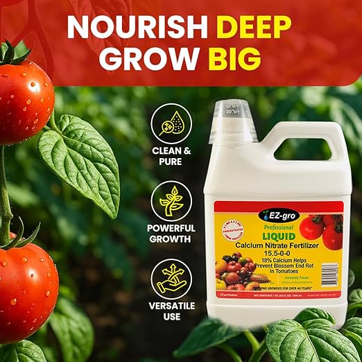 EZ-GRO Calcium Nitrate 15.5-0-0 Fertilizer - Liquid Plant Food, Calcium Nitrate Fertilizer 18% Calcium Prevent Blossom End Rot in Tomatoes, Calcium Nitrate for Tomatoes with Hydroponic Nutrients