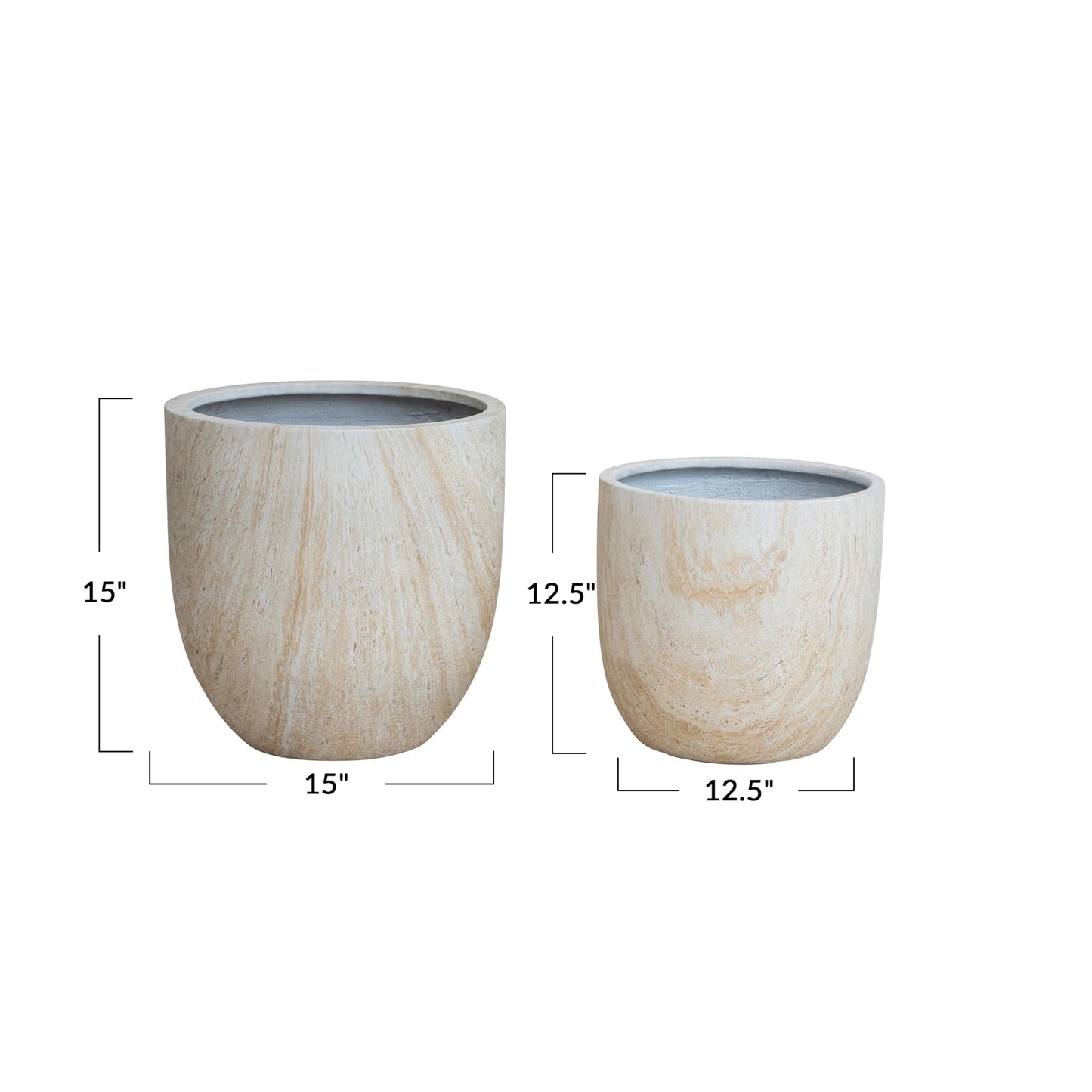 Creative Co-Op 2-Piece Round Eco Stone Indoor/Outdoor Planters with Travertine Finish, Beige