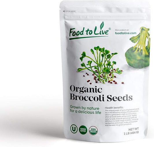 Food to Live Organic Broccoli Seeds for Sprouting, 1 Pound – Non-GMO, Vegan, Kosher, Sirtfood, Bulk. Rich in Sulforaphane, Vitamin C. Grow Sprouts, Microgreens for Salads, and Sandwiches