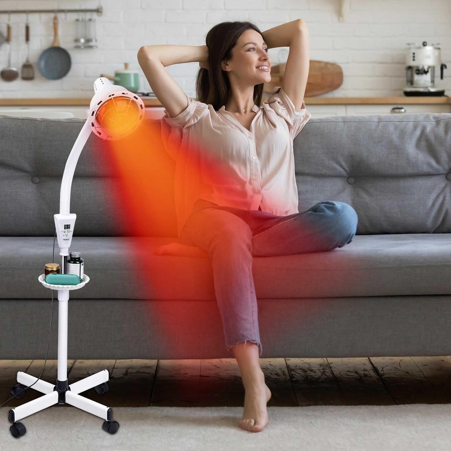 YUNCHI Infrared Red Light Therapy Heat Lamp 275W, Adjustable Temperature & 360° Rotating Head, Floor Stand with Wheels for Pain Relief