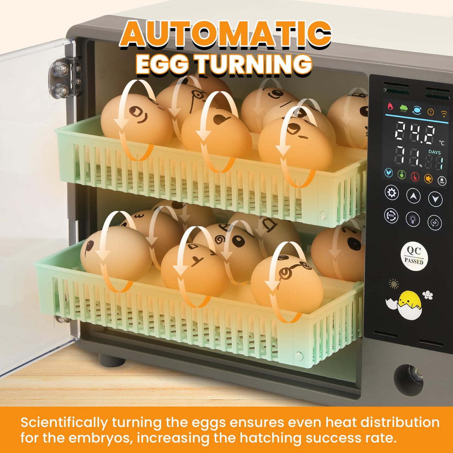 Proshine Incubators for Hatching Eggs, 24 Egg Incubator, Automatic Turning with Temperature & Humidity Control, Temp Display, for Chicken Duck Quail Goose Pigeon