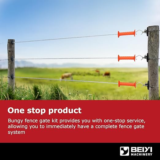 Electric Fence Bungy Gate Kit, Electric Fence Handles with Elasticized Rope for Livestock, Insulators Temporary System, Easy Installation