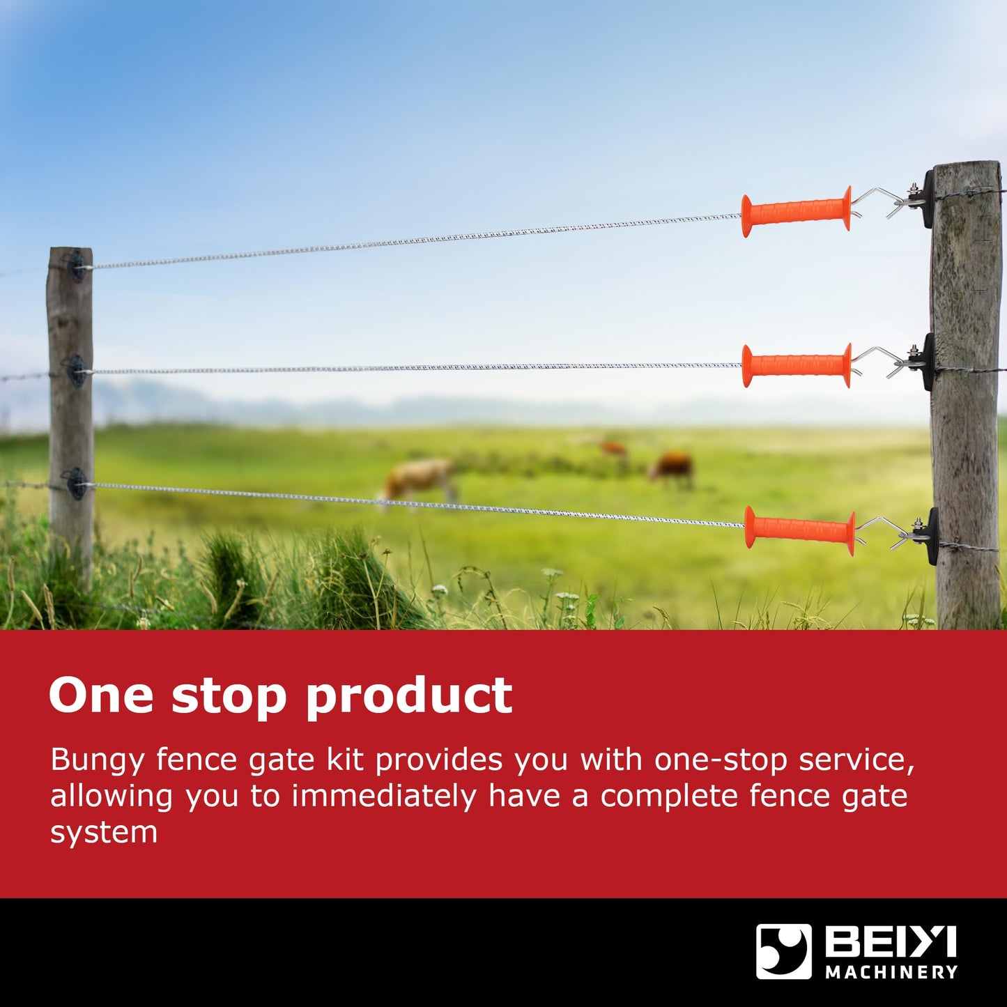 BEIYI Electric Fence Bungy Gate Kit, Electric Fence Handles with Elasticized Rope for Livestock, Insulators Temporary System, Easy Installation