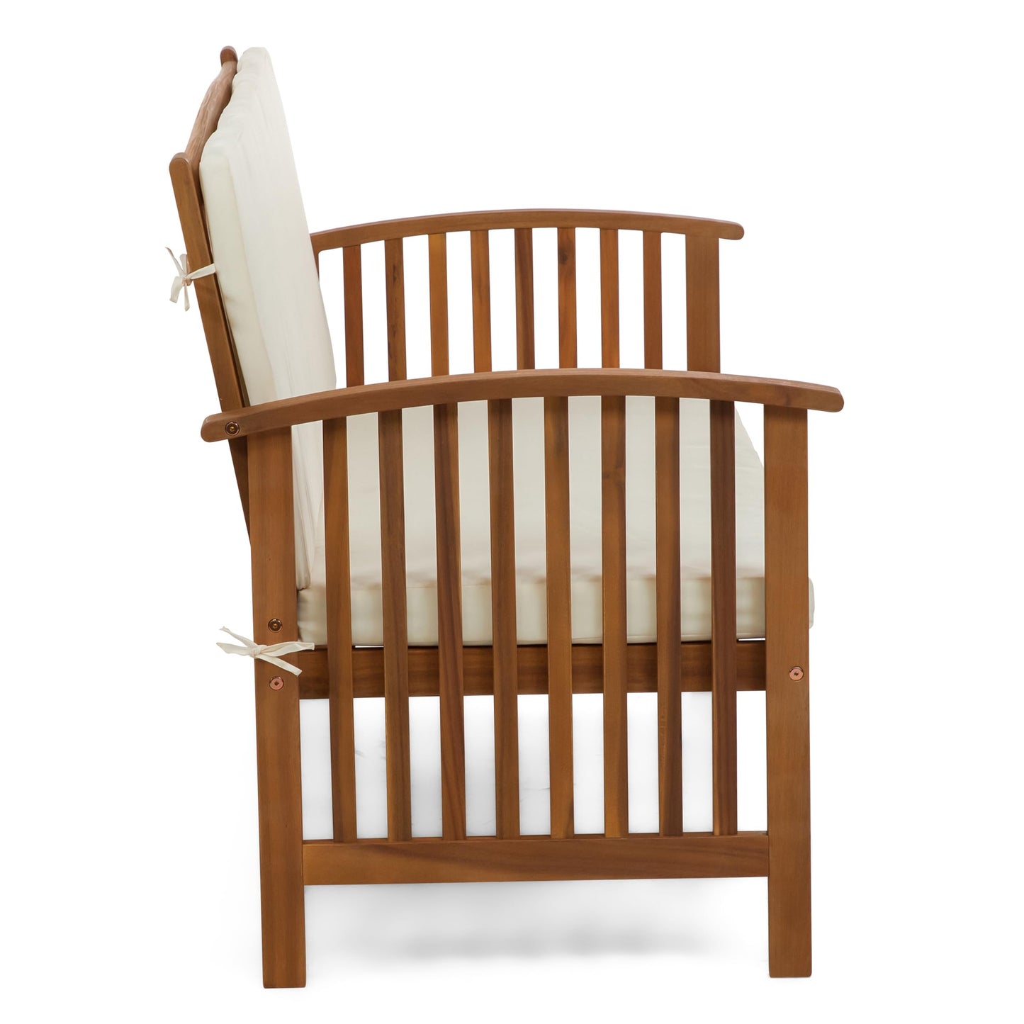 Greemotion Kyushu Farmhouse Acacia Wood 4-Piece Patio Set with Weather-Resistant, Include Tie-Back Cushions for Deck, Backyard, Lawn, Garden, Beige and Natural Brown