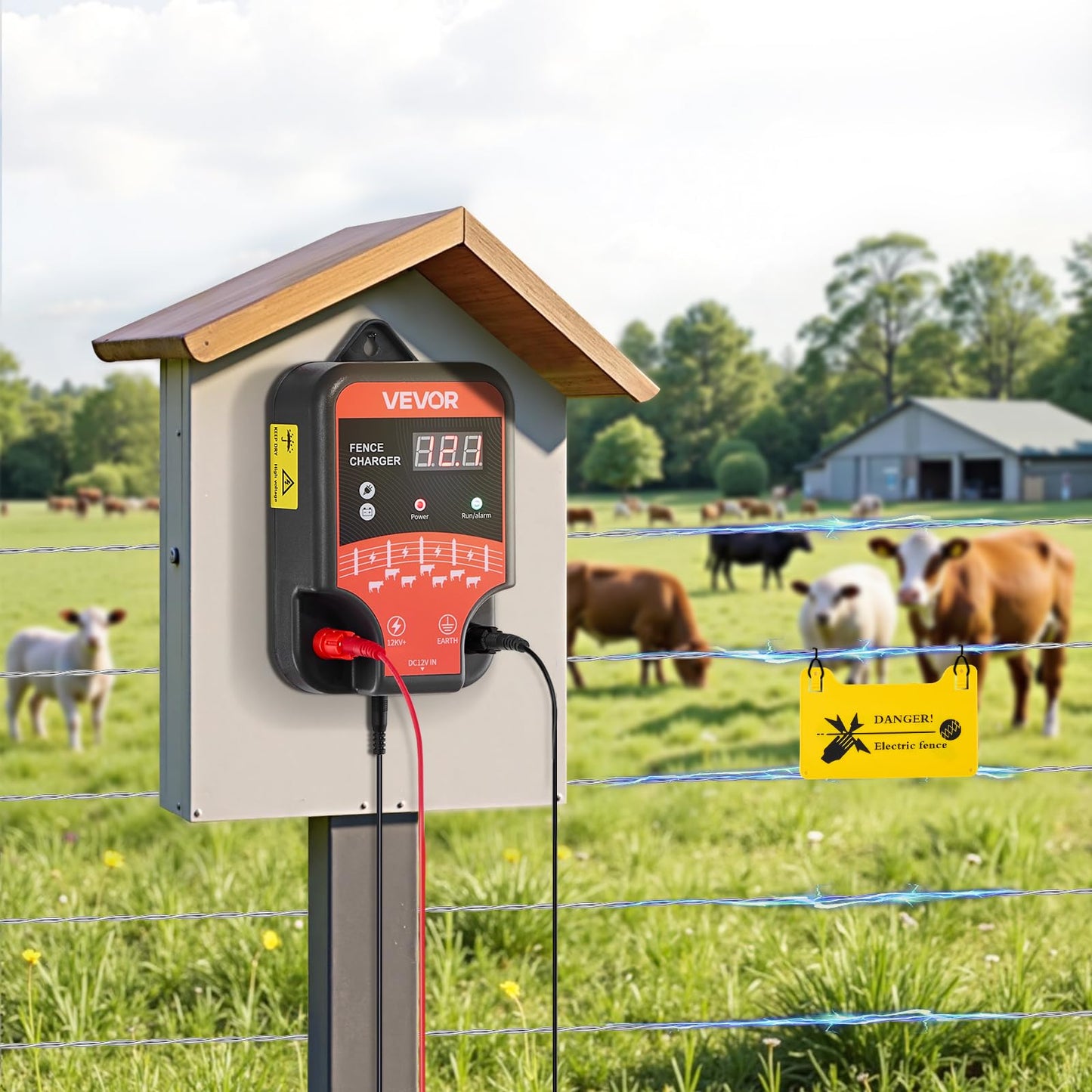 VEVOR Electric Fence Charger, 10kV 3J, AC DC Electric Fence Energizer with LED Indicator, 1.86 Miles Range, Powerful Plug-in Fences Charger, Prevents Wild Animals Intrusion for Livestock Poultry