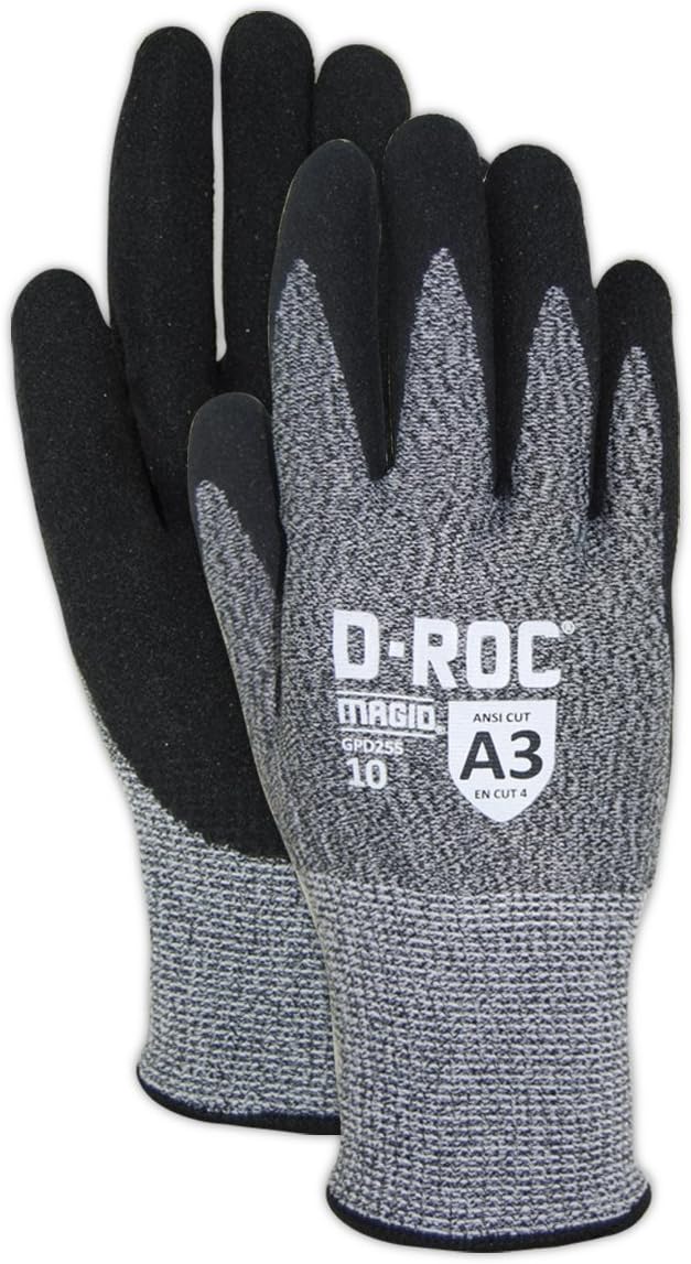MAGID Griffin Gear ANSI A3 Hyperon Blended Sandy Nitrile Coated Work Gloves, 144 Pairs, Size 9/Large, GPD255