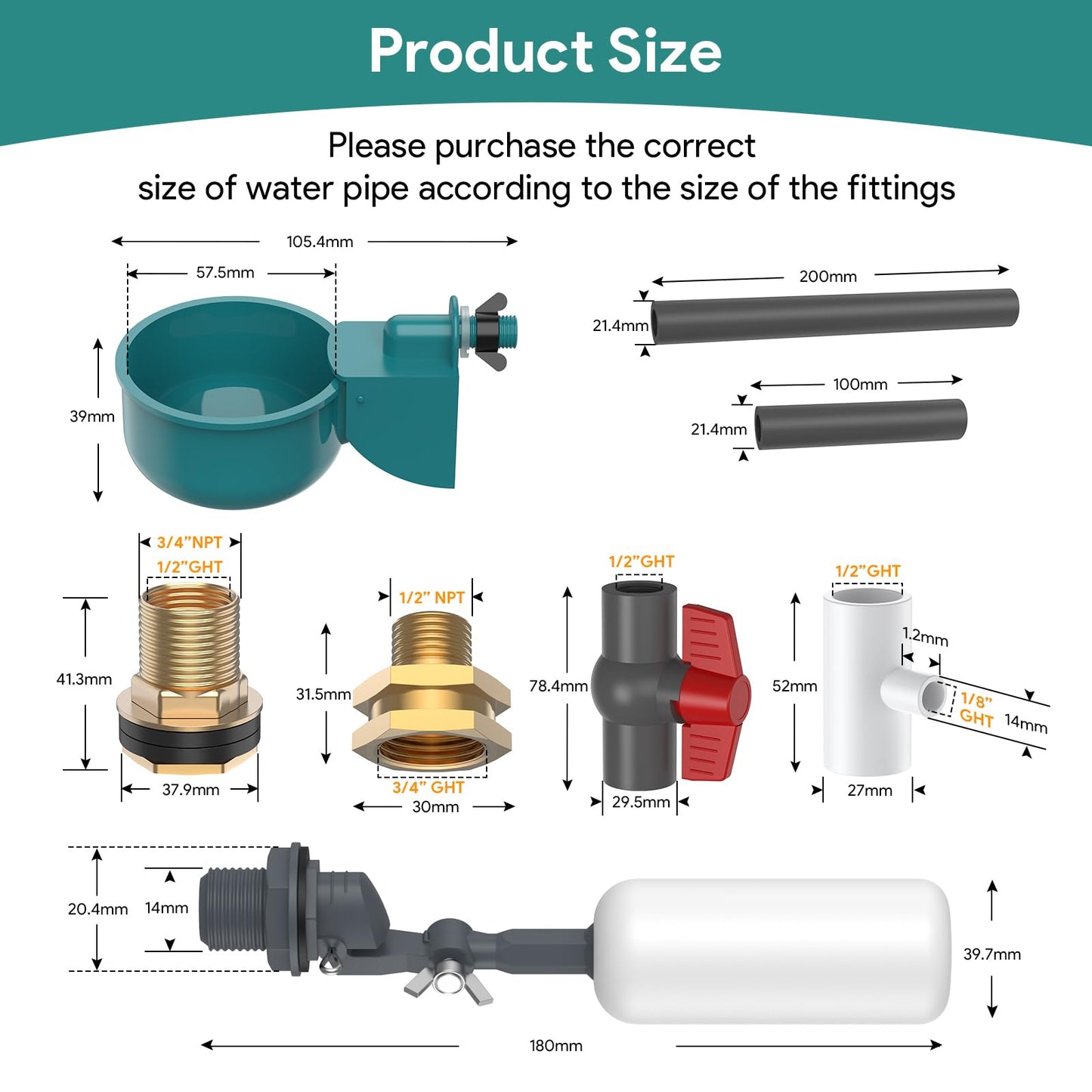 Complete Set Automatic Chicken Waterer System for Continuous Fresh Water, DIY Chicken Water Feeder with 9 Chicken Water Cups, 1/2" SCH.80 PVC Piping, Brass Pipe Fittings, Ball Valves, Poultry Waterer
