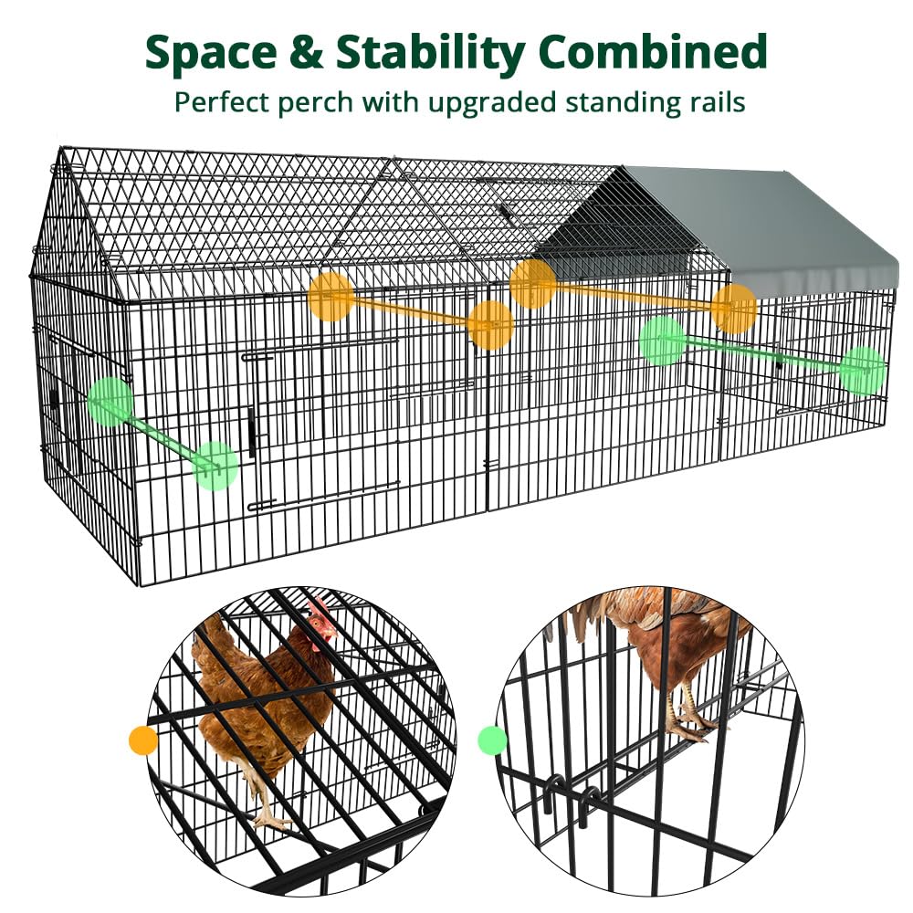 PawGiant Chicken Coop Chicken Run Pen for Yard with Cover 130"×40"×40" Outdoor Metal Portable Chicken Tractor Cage Enclosure Crate Outside for Small Animals Duck Rabbit Hen