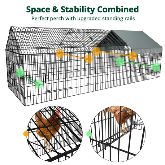 PawGiant Chicken Coop Chicken Run Pen for Yard with Cover 130"×40"×40" Outdoor Metal Portable Chicken Tractor Cage Enclosure Crate Outside for Small Animals Duck Rabbit Hen