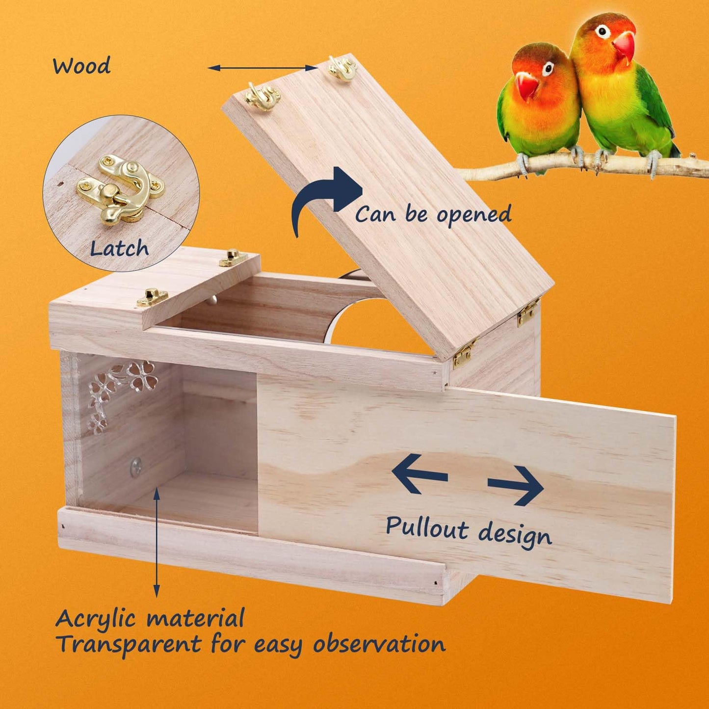 KHEARPSL Parakeet Nesting Box Transparent Bird Budgie Breeding Box Bird Nest Cage House for Lovebirds Cockatiels Parrots Budgie Finch Canary (Medium)