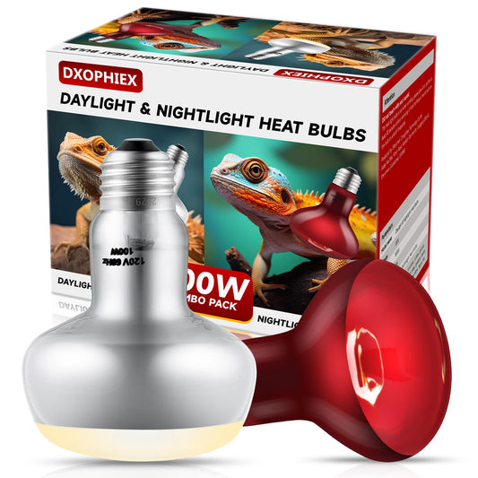 DXOPHIEX 2 Pack 100W Reptile Heat Lamp Bulbs Reptile Heat Bulbs, UVA Basking Bulb and Infrared Light Bulb Combo, Basking Light for Bearded Dragon, Turtles, Snake and Lizard
