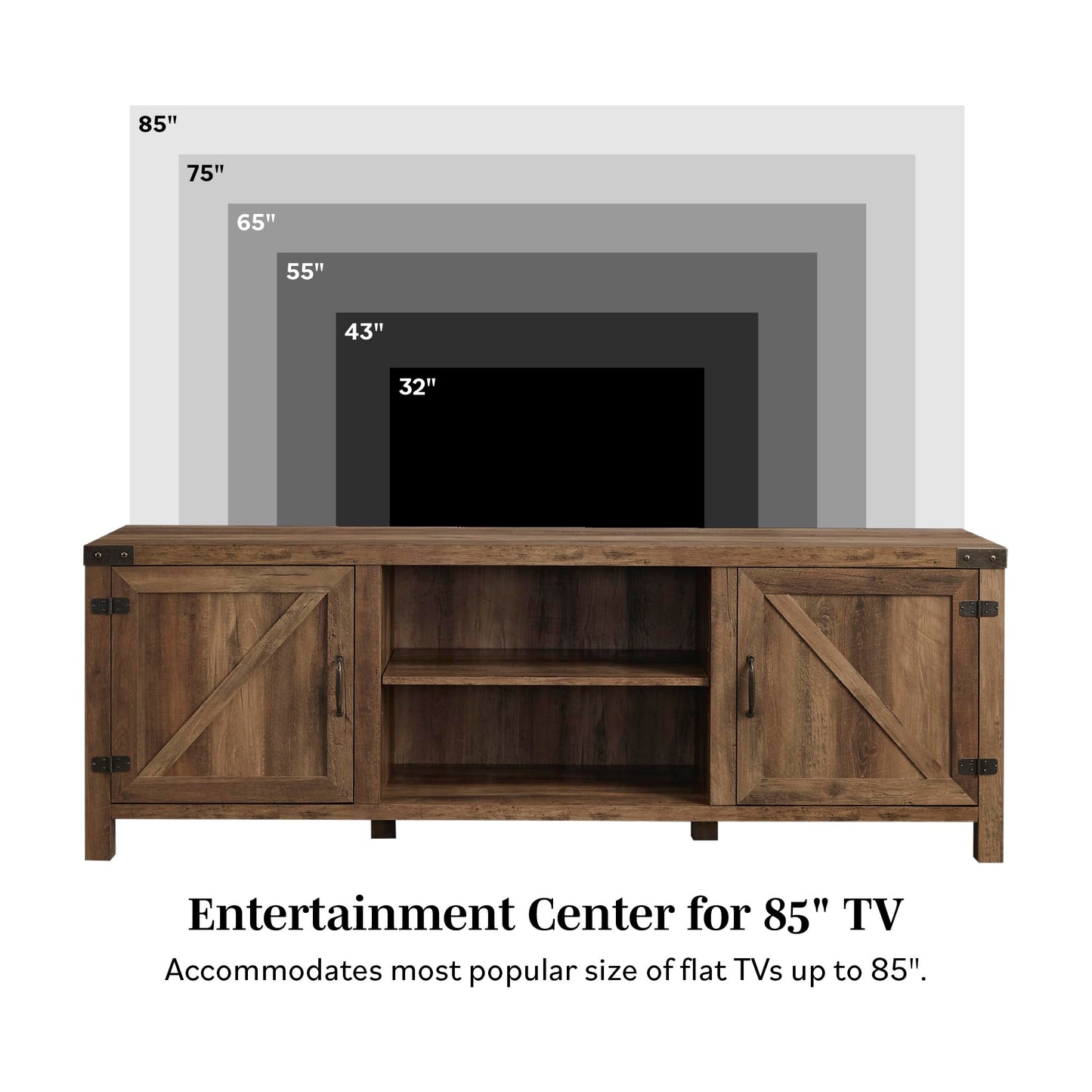 Walker Edison Georgetown Modern Farmhouse Double Barn Door TV Stand for TVs up to 80 Inches, 70 Inch, Rustic Oak, Without Fireplace, 15.75 x 70 x 24 inches