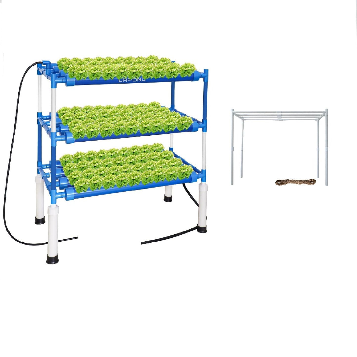 LAPOND Block Light Hydroponics Growing System Kit with Plant Climbing Frame,108 Plant Sites 3 Layers Food-Grade PVC-U Pipes for Leafy Vegetables,Fruits, Herbs(Deluxe Version)