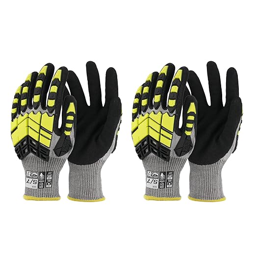 2 Pairs Safety Work Gloves,Impact Gloves for Men Women,Cut Resistant Non-Slip Heavy Duty Gloves with Nitrile Grip,Touch Screen Glove with Impact Protection for Mechanic Construction, Small