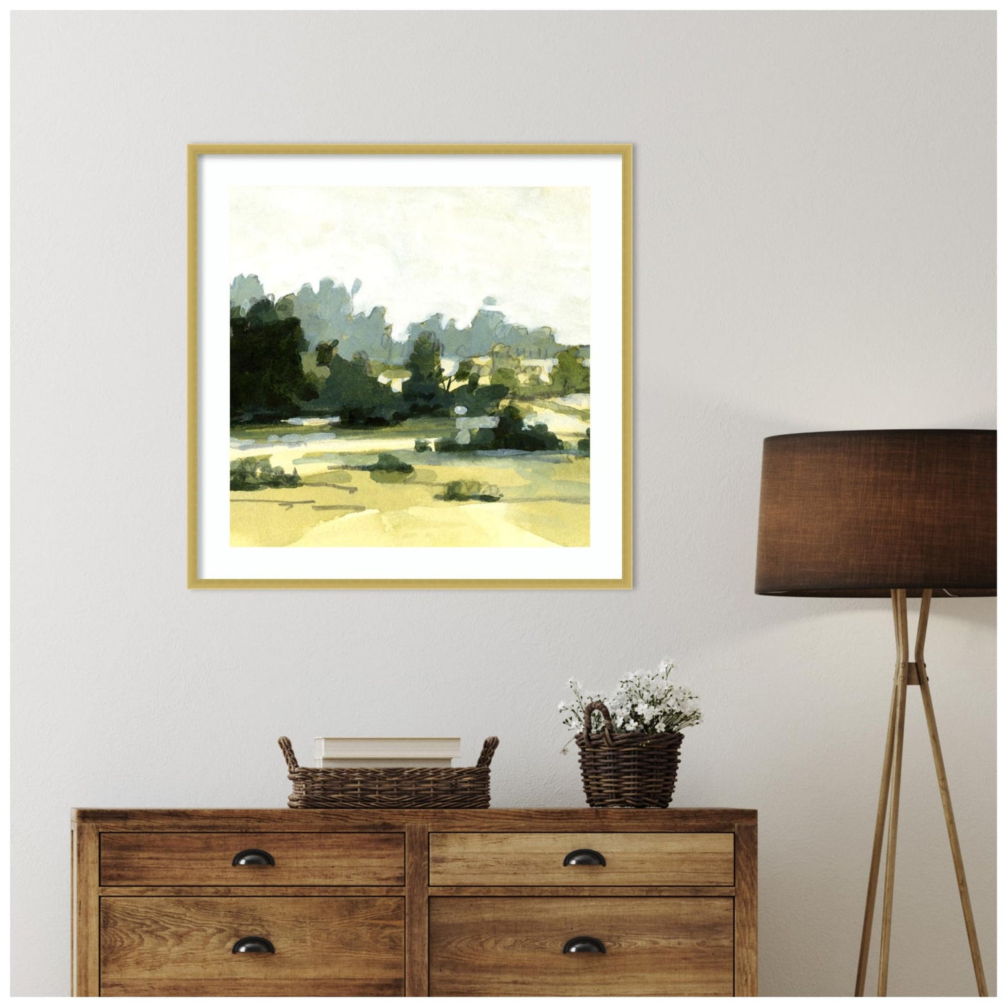 Amanti Art Framed Wall Art Print 33x33 Bright Marshland I by Emma Caroline, Landscapes Wall Art, Rustic Farmhouse Decor, Large Poster Painting Artwork for Living Room, Bedroom, Bathroom, Kitchen