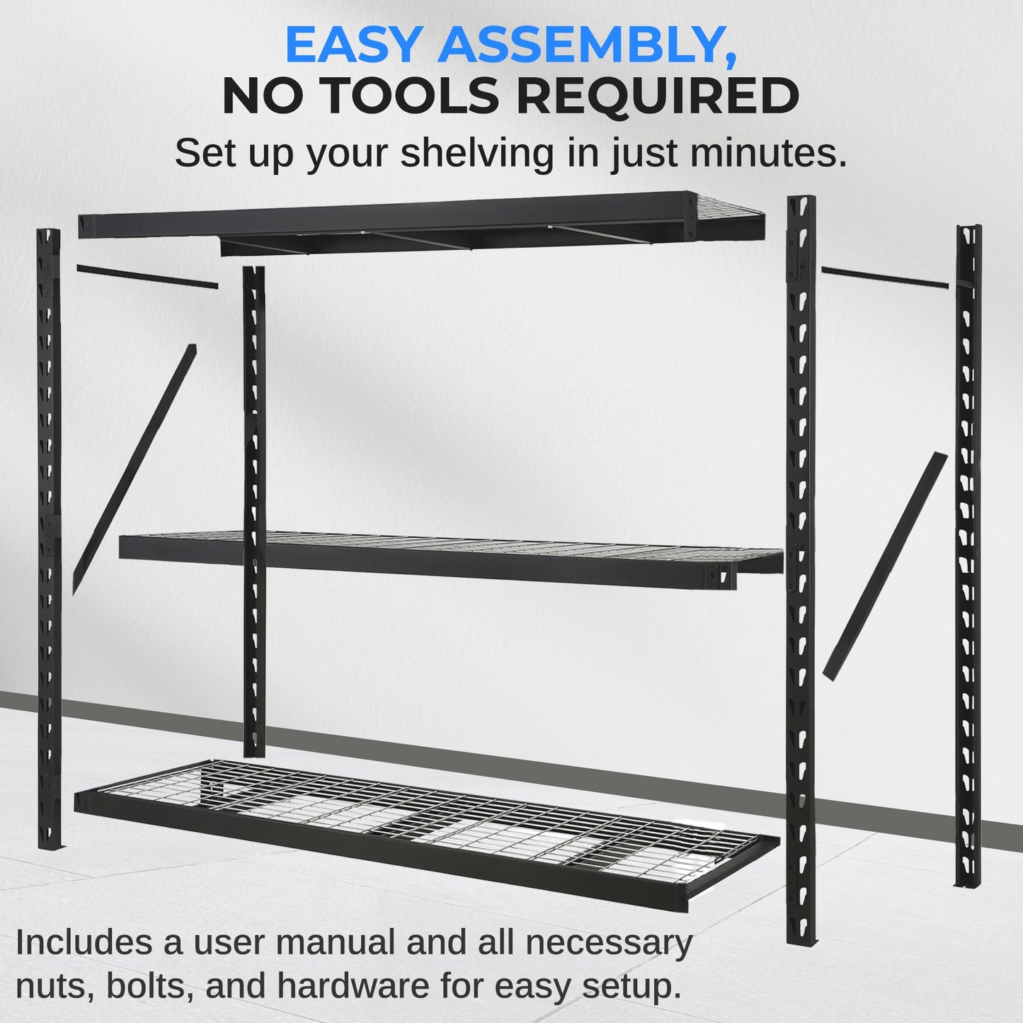 SereneLife Heavy Duty 3-Tier Metal Garage Shelving | 24" x 77" x 72" Extra Wide Adjustable Storage Utility | Freestanding Bulk Storage Rack | Open Wire Mesh Design | 2000 lbs. Capacity