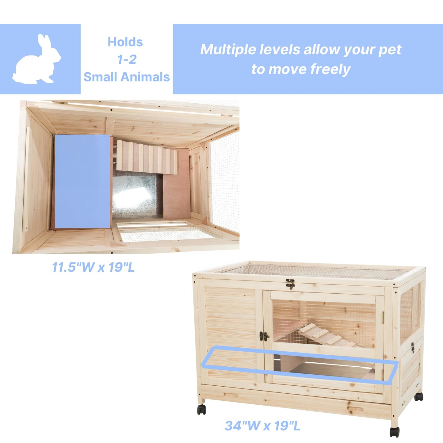 TRIXIE Natura X-Small Indoor Rabbit Hutch, Pet House for Rabbits and Guinea Pigs, Bunny Cage on Wheels, Pull Out Tray