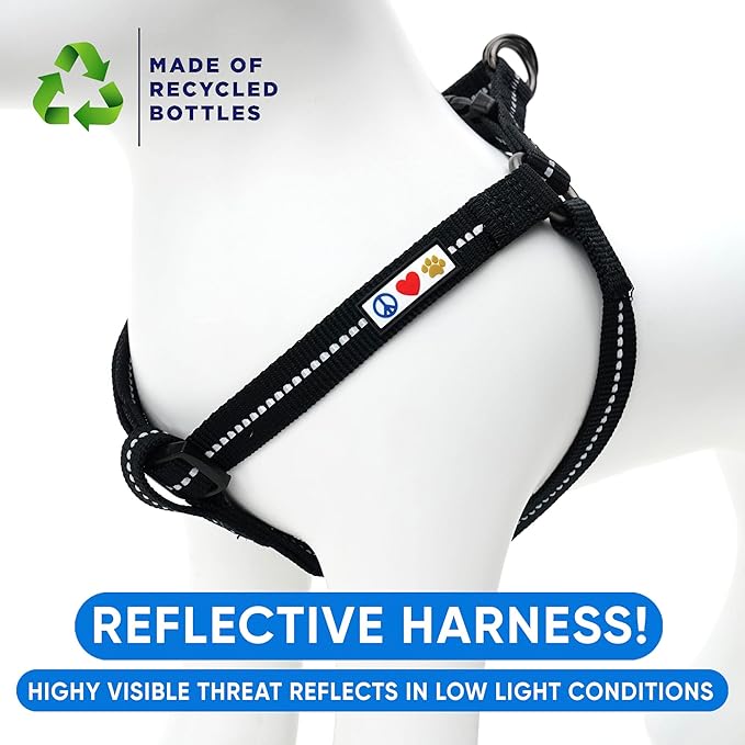 Pawtitas Recycled Dog Harness with Reflective Stitched a Puppy Harness Made from Plastic Bottles Collected from Oceans Large Black Sea