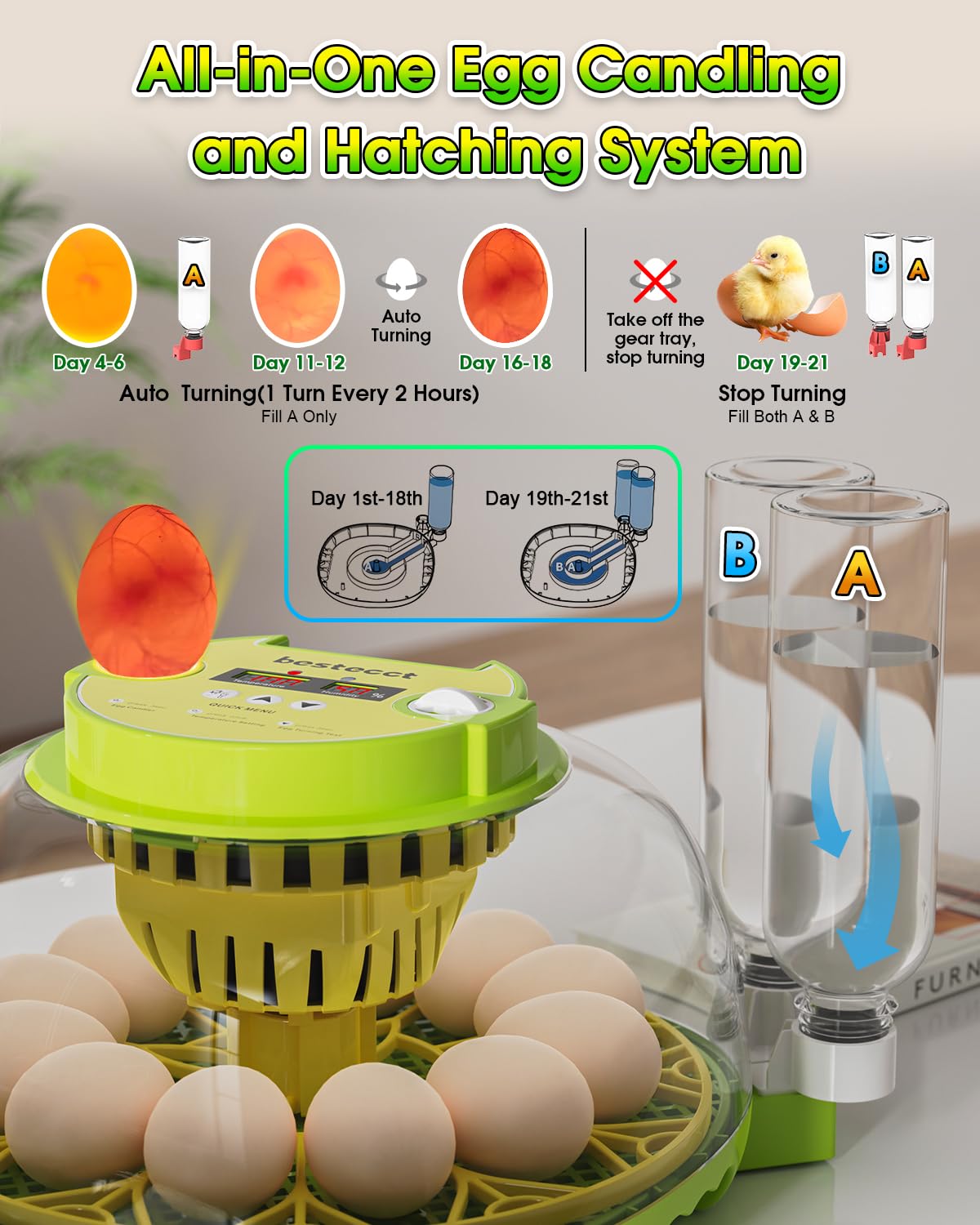 2025 Upgraded Incubators for Hatching Eggs,12 Egg Incubator with Automatic Turning and Humidity Control,Egg Candler,Air Vent,360° Viewing for Chicken,Quail Eggs,Ideal for Farm,Classroom,Home