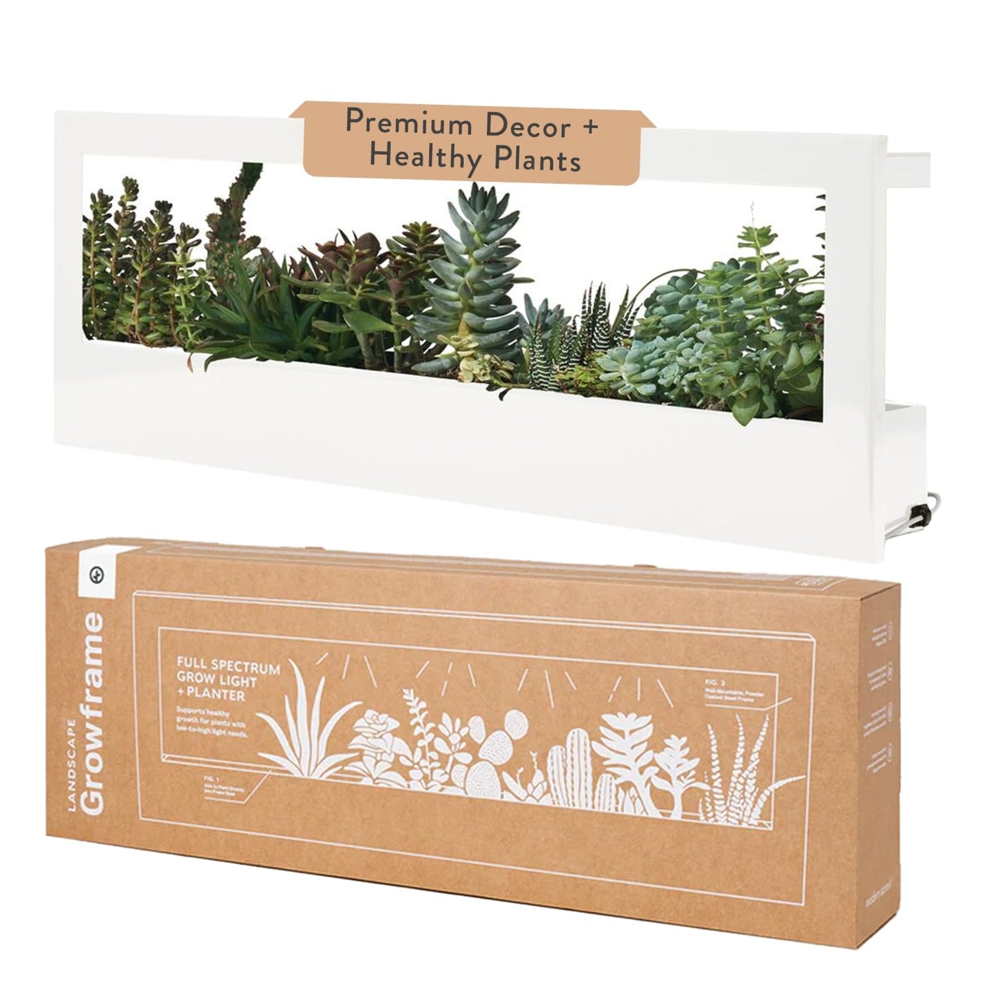 Modern Sprout Smart Landscape Growframe Wall Mounted Planter with LED Grow Light -White