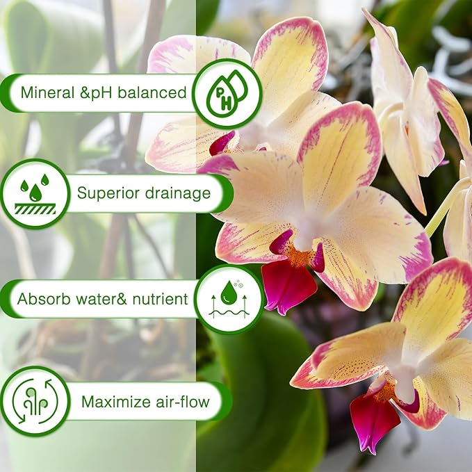 Orchid Bark Potting Mix,Premium Orchid Potting Mixture of Pine Bark and Perlite,Good Ventilation and Water Retention for Repotting Orchids and Growing Indoor Plants,4QT