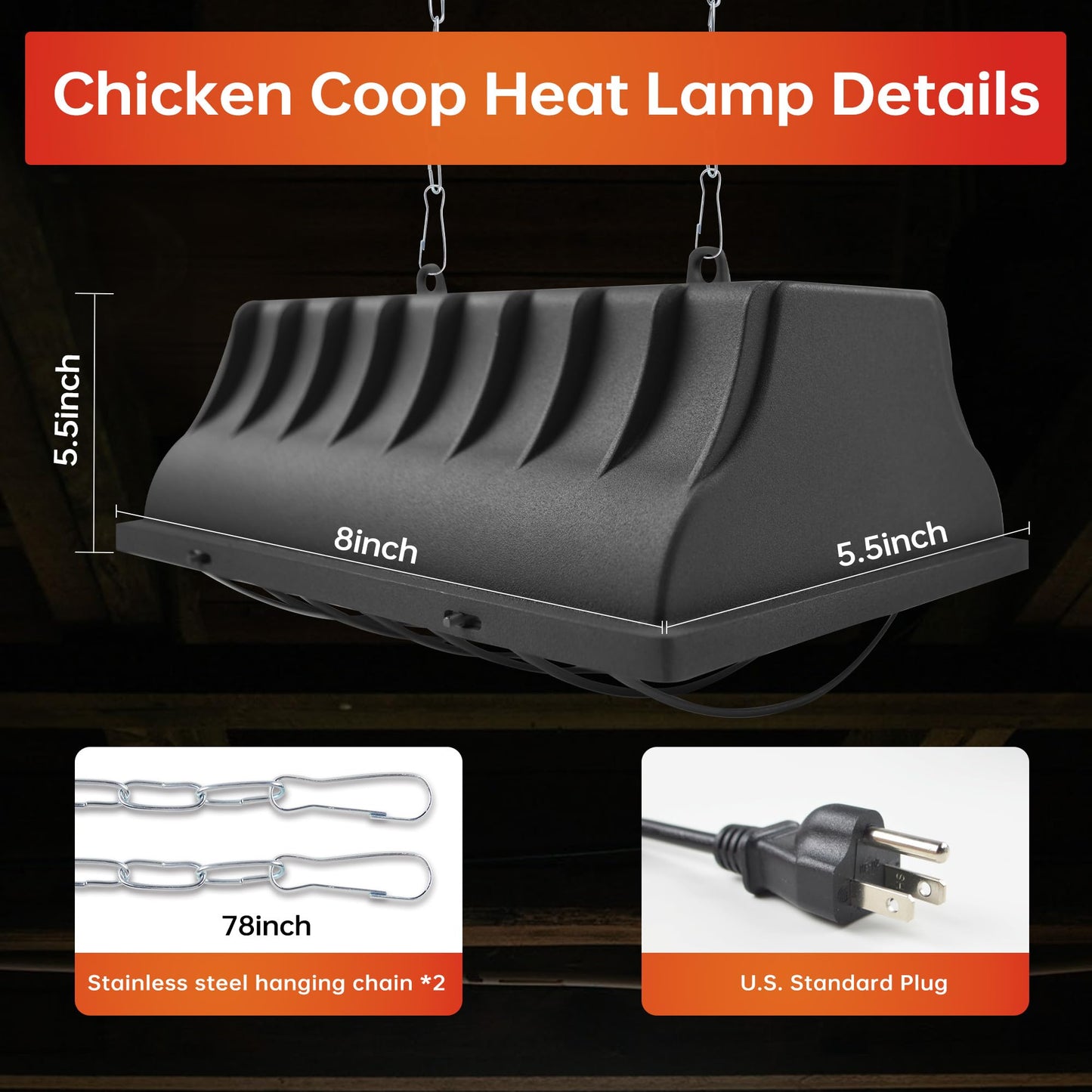 JUSONEY Chicken Coop Heater for Chicks,Brooder Heater with 2pcs Heat Lamp(250W and 175W),Adjustable Temp & Height Chicken Brooder Box Supplies for Chicken Livestock Dogs Sheep Pets