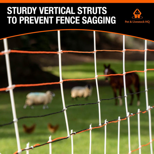 Pet & Livestock HQ Premium Semi-Rigid Electric Poultry Netting Fence 48" x 164' - Portable Pre-Assembled Electric Fencing for Chicken Sheep Goats (19 Posts, 2 Spikes)