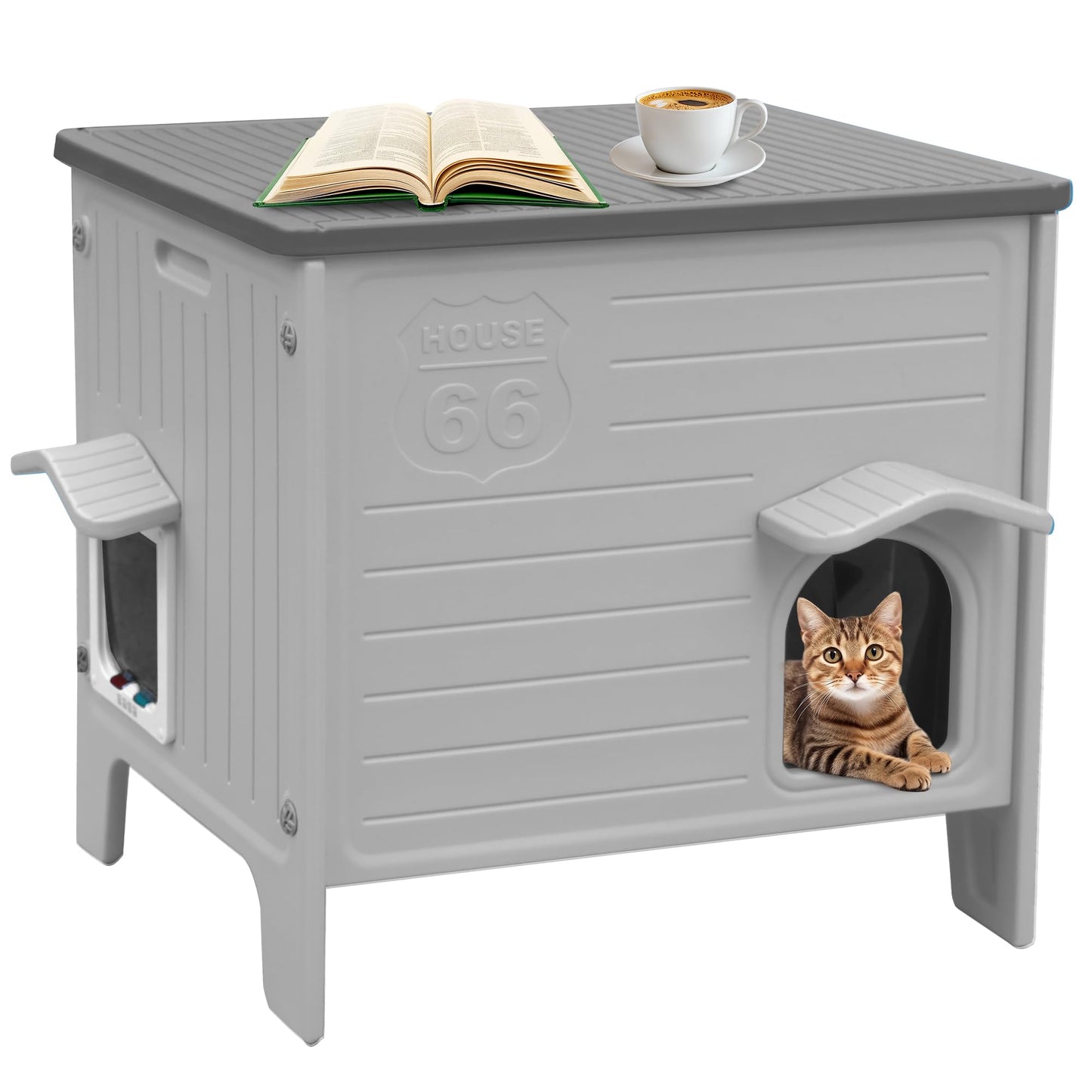Rockever Plastic Outdoor Cat House, Waterproof Cat House for Outdoor Cats with Escape Door, Sturdy Feral Cat House Outdoor Indoor, Spacious and Clean Easily (Grey)