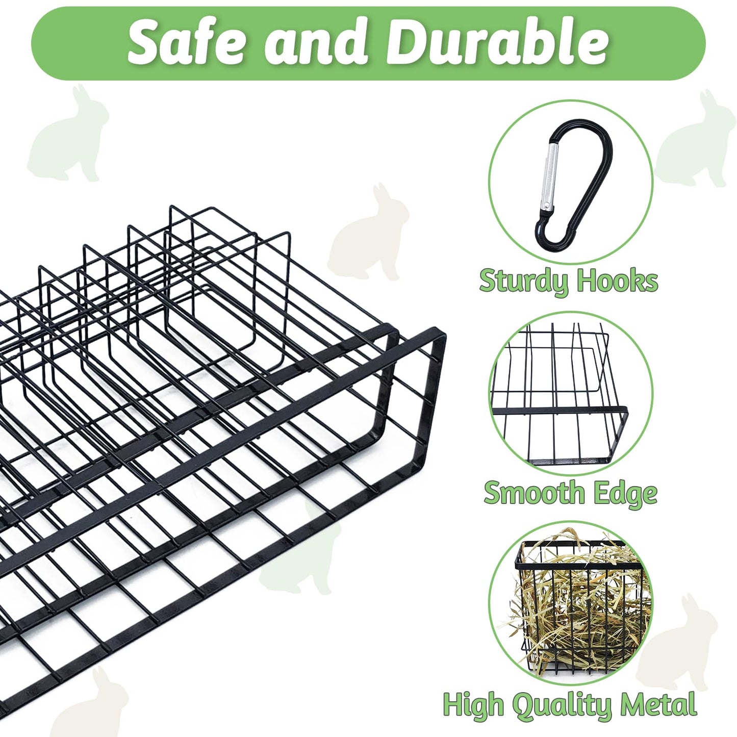 kathson Rabbit Hay Feeder 2 Pack, Metal Bunny Hay Rack for cage with Hooks, Rabbit hay Holder for Bunny Guinea Pig Chinchilla