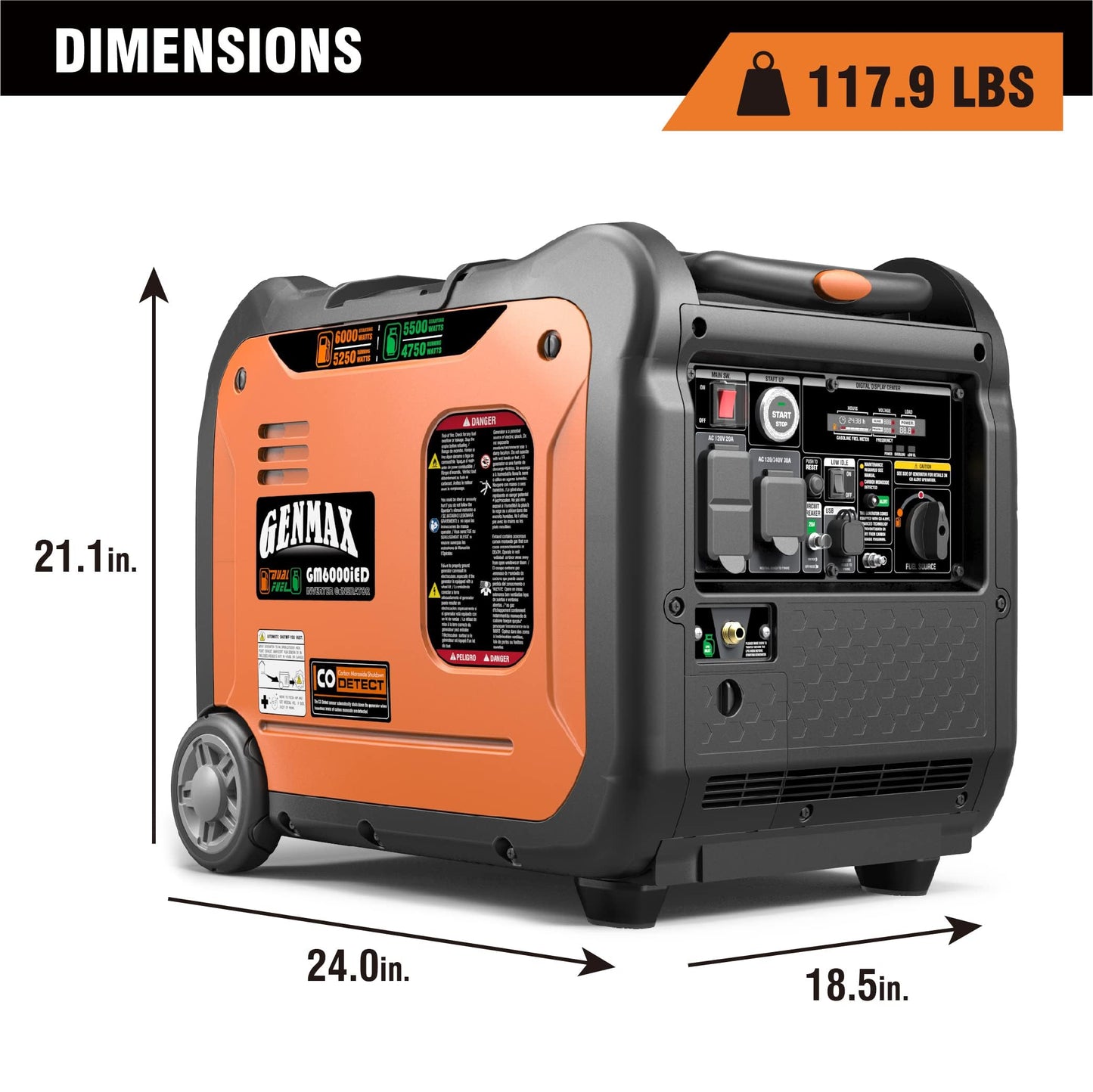 GENMAX Portable Inverter Generator,6000W Super Quiet Dual Fuel Portable Engine with Remote/Electric Start,Lightweight for Backup Home Use&Camping Travel Outdoor,EPA Compliant(GM6000iED.)