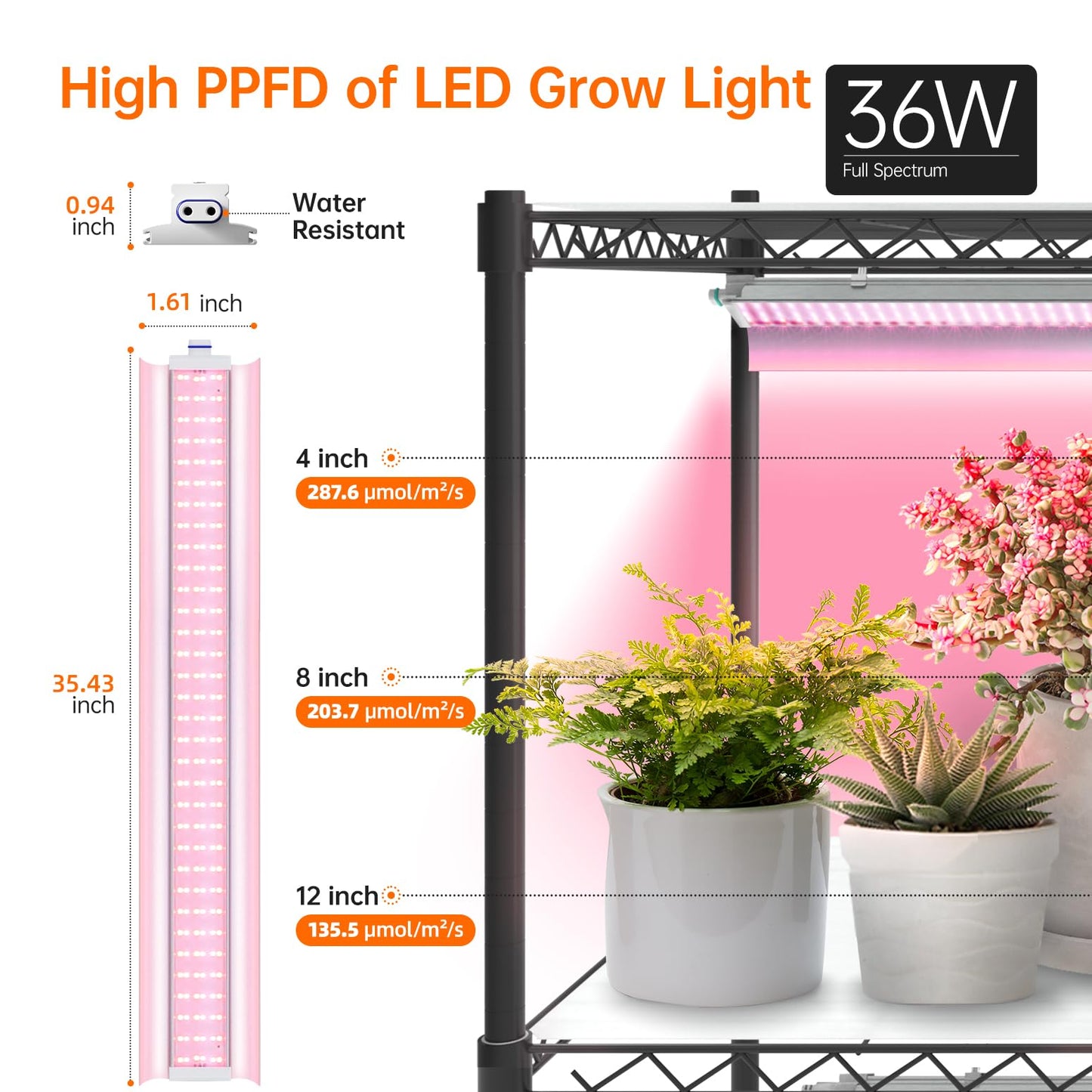 Bstrip Plant Shelf with Grow Lights, 5 Tier Large Tall Plant Stand with 3FT T5 144w Grow Light for Indoor Plants, 3 Mode Full Spectrum LED Plant Light with wheel and Timer for Seedling, 47.2x17.8x71IN