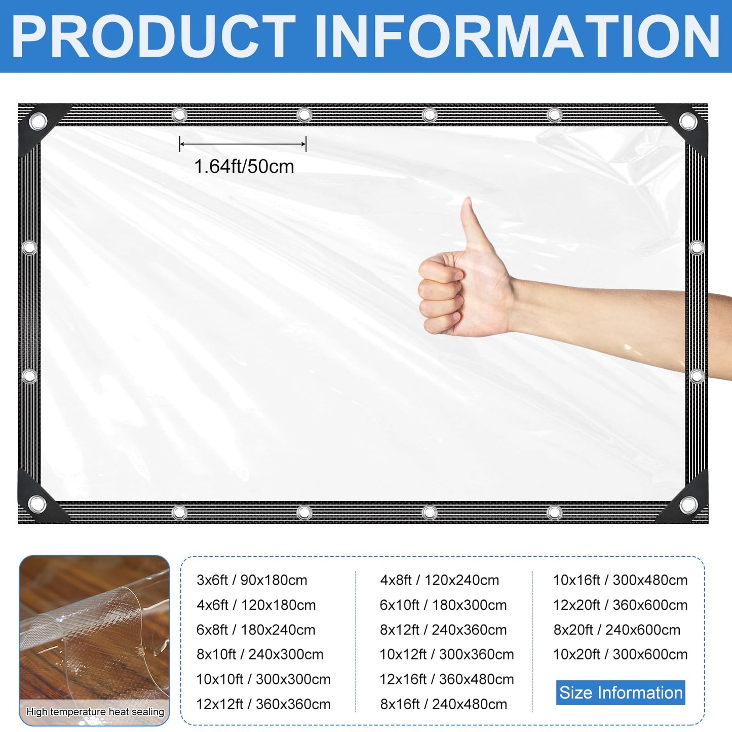 Clear Tarps Heavy Duty Waterproof 12x16ft Clear Tarp with Grommets and Reinforced Edges 14Mil Thickened Tear Resistant Clear Vinyl Plastic Tarp for Outdoor Patio Chicken Coop Greenhouse Plant
