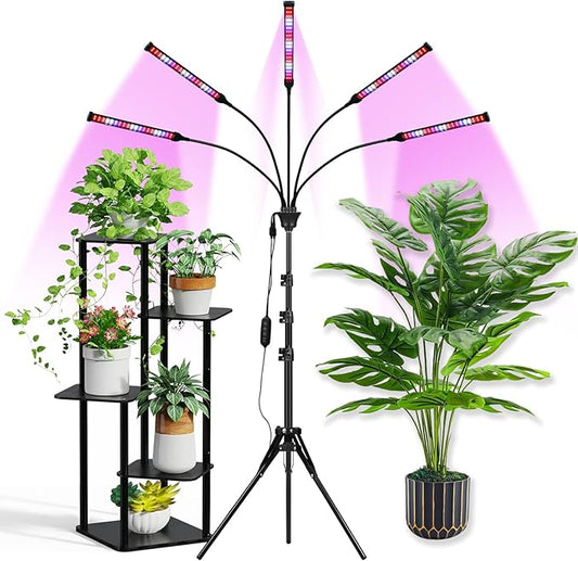 Grow Lights for Indoor Plants Full Spectrum with Stand and Timer, 5 Heads LED Plant Lights for Indoor Growing, Standing Floor House Plant Lamp for Seed Starting. (Red+Blue+White)