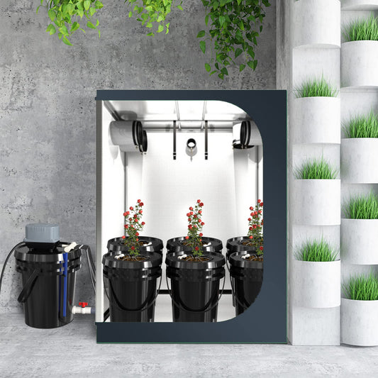 RDWC Top Feed Drip Hydroponics Systems 6 Buckets + Reservoir, Recirculating Deep Water Culture Hydroponic Bucket System, 5 Gallon Hydroponics Grow System Kit with Water Pump, Air Pump